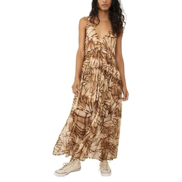 New Free People Julianna Floral Tiered Maxi Dress $168 Small Sable Sand - Picture 6 of 11